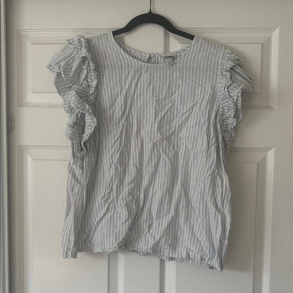 a new day Light Blue and White Striped Blouse